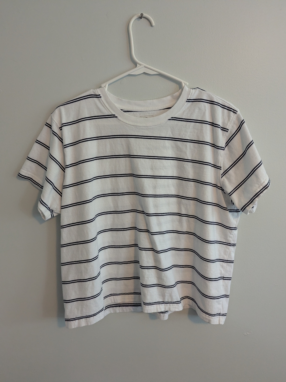 L.L. Bean White T-Shirt with Black Stripes - Short Sleeve